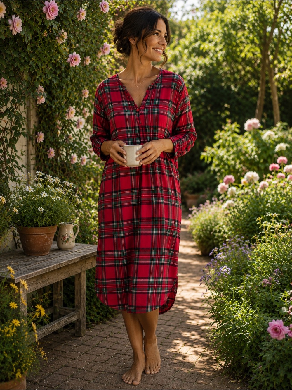 Petite Plume Nightgown, size medium, red plaid